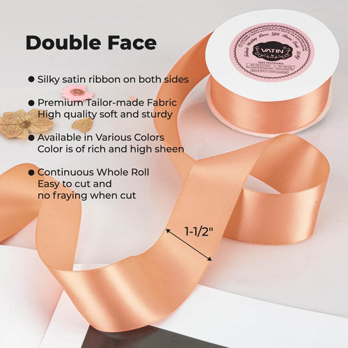 1-1/2 Inches Wide Double Faced Polyester Peach Satin Ribbon Continuous Ribbon- 25 Yard, Perfect for Wedding, Gift Wrapping, Bow Making & Other Projects