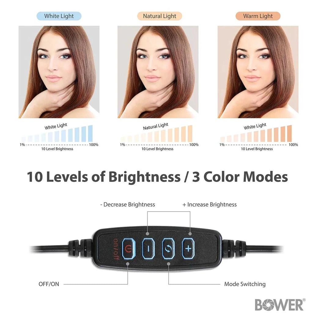 8” Selfie Ring Light Studio with Tripod Stand and Phone Holder – 8” LED Ring Light, 51” Extendable Tripod, 360º Tripod Ball Head, 3 White Modes, 10 Bright Levels, Wireless Remote